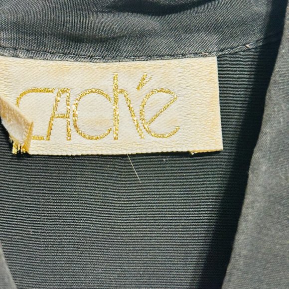 Vintage Cache Blouse Black Embroidered White Trim Sz M Short Sleeve - Picture 3 of 5